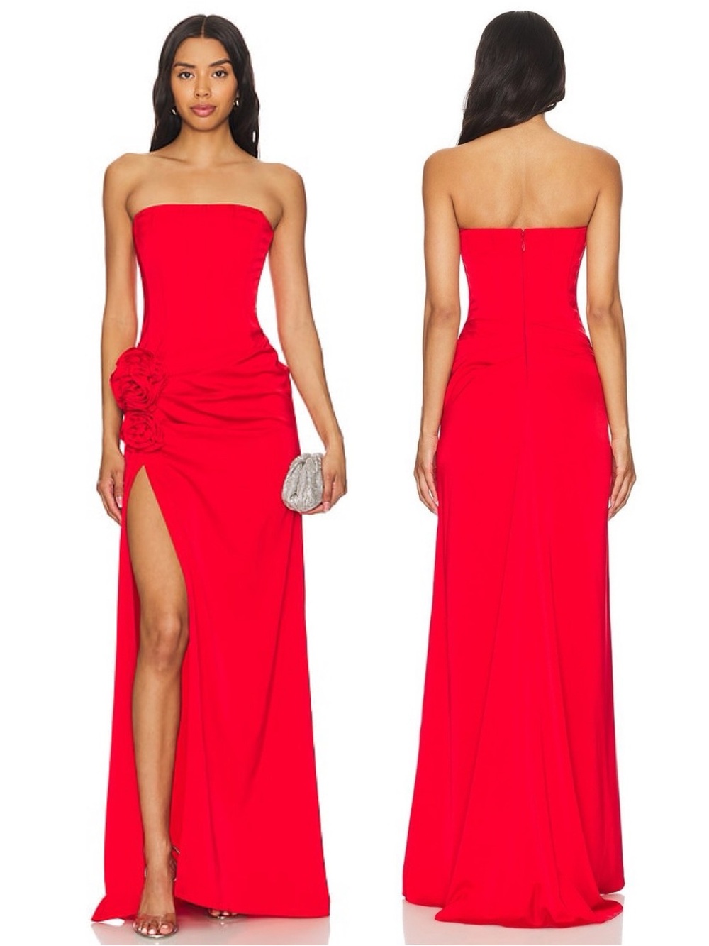 NBD Jake Strapless Bustier Rosette Floral Gown Red NEW with tag